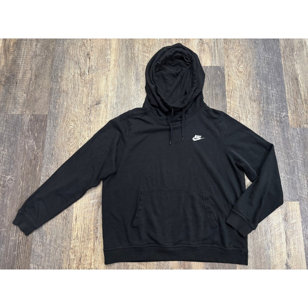 Nike Sportswear Essential Funnel Neck Hoodie Black Fleece Pullover Large BV4116‎